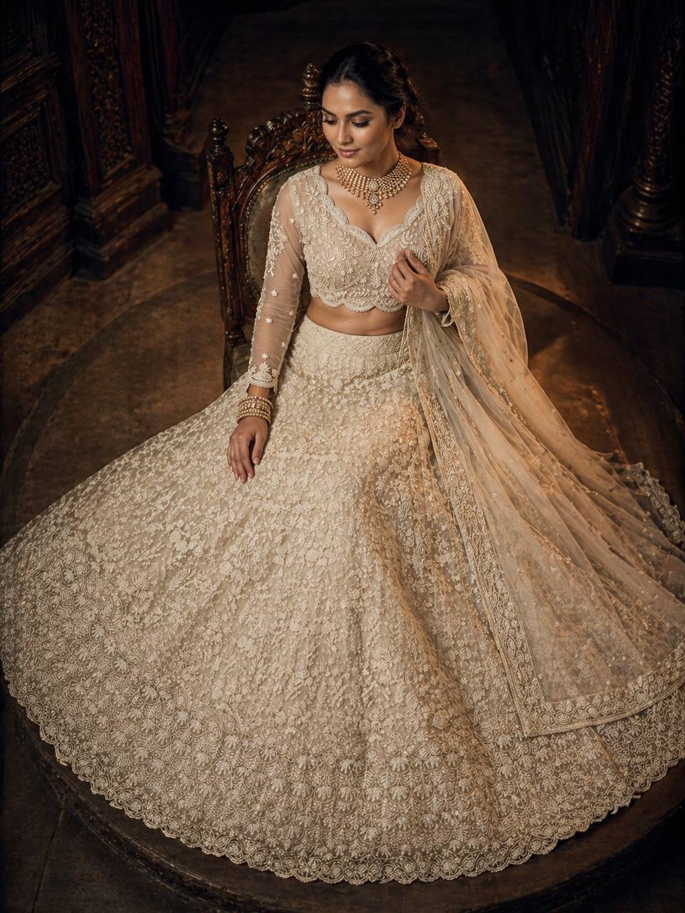 White Color Designer Butterfly Net Lehenga Choli for Women
