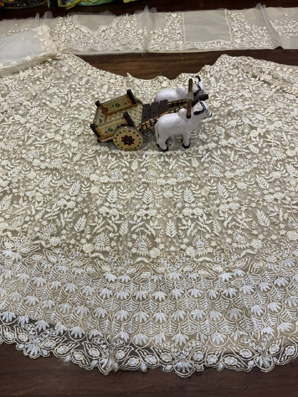 White Color Designer Butterfly Net Lehenga Choli for Women