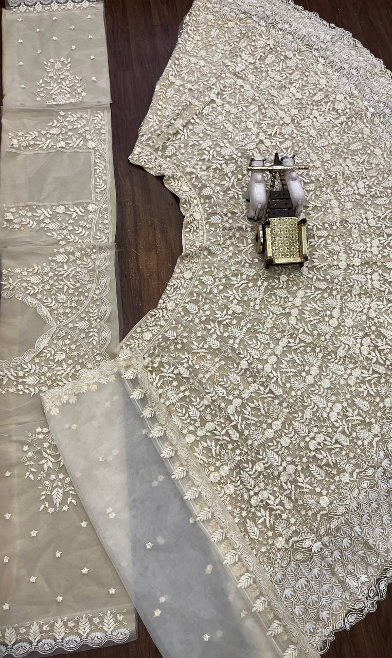 White Color Designer Butterfly Net Lehenga Choli for Women