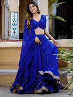 Blue Leheriya Wave Designer Lehenga Set for Wedding & Festive Wear