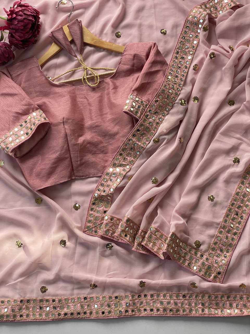 Light Color Designer Party Wear Embroidery Saree