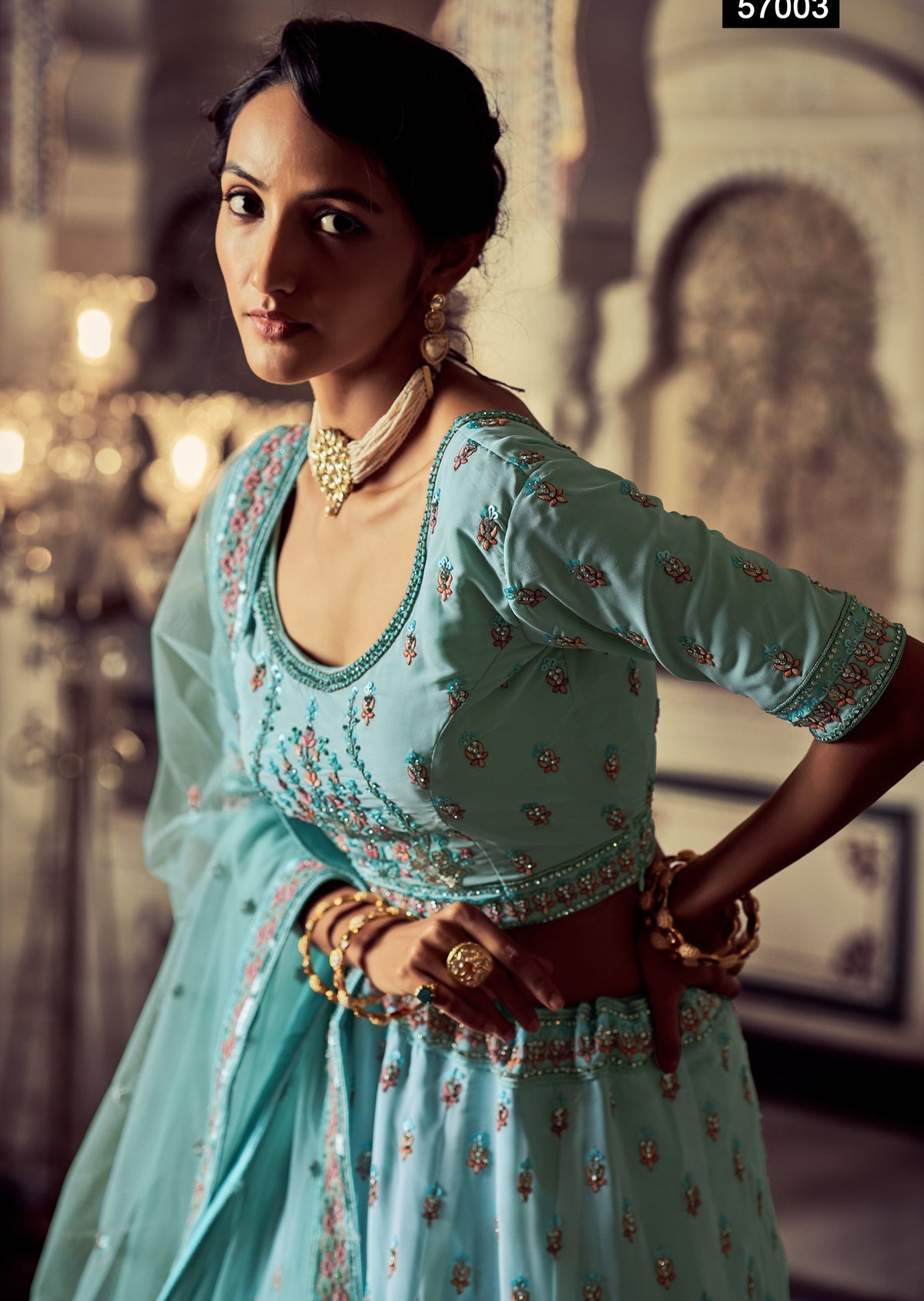 Buy Beautiful Heavy Designer Turquoise Color Lehenga Choli For Reception Look - Joshindia