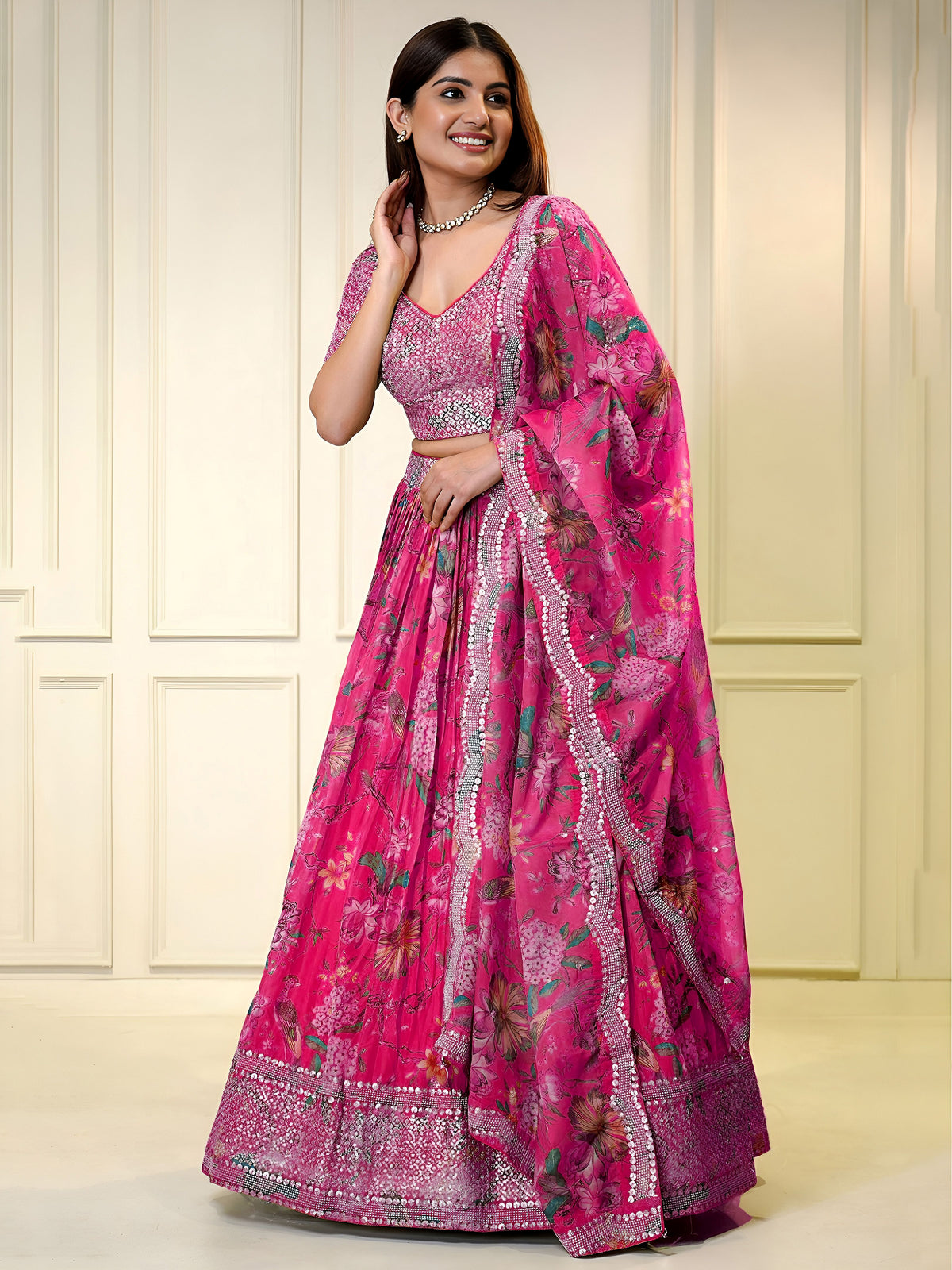 elegant multicolor Organza floral prints Lehenga Choli