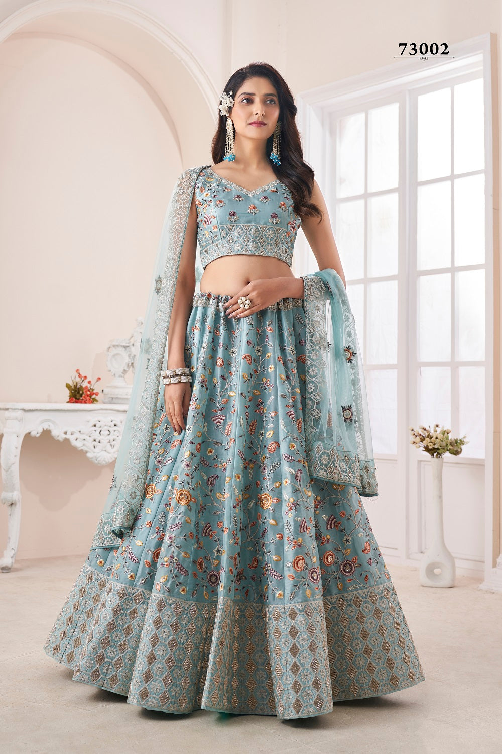Elegant Turquoise Blue Color Lehenga Choli For Wedding - Joshindia