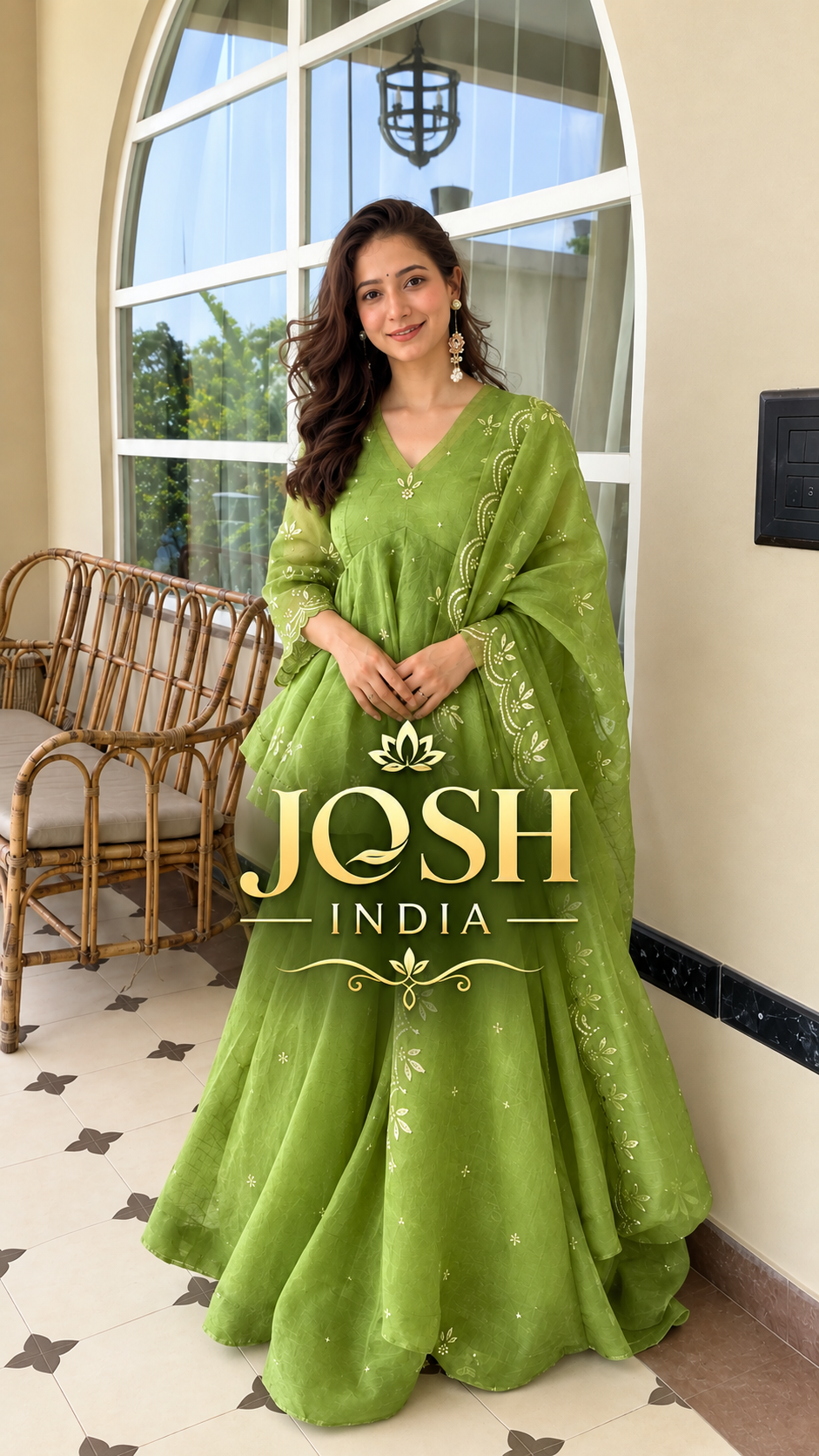 Parrot Green Salsa Silk Top Plazzo Dupatta Set Mukesh Work Ready to Wear