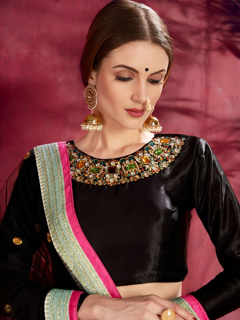Pink Color Designer Mirror Work lehenga choli For Wedding