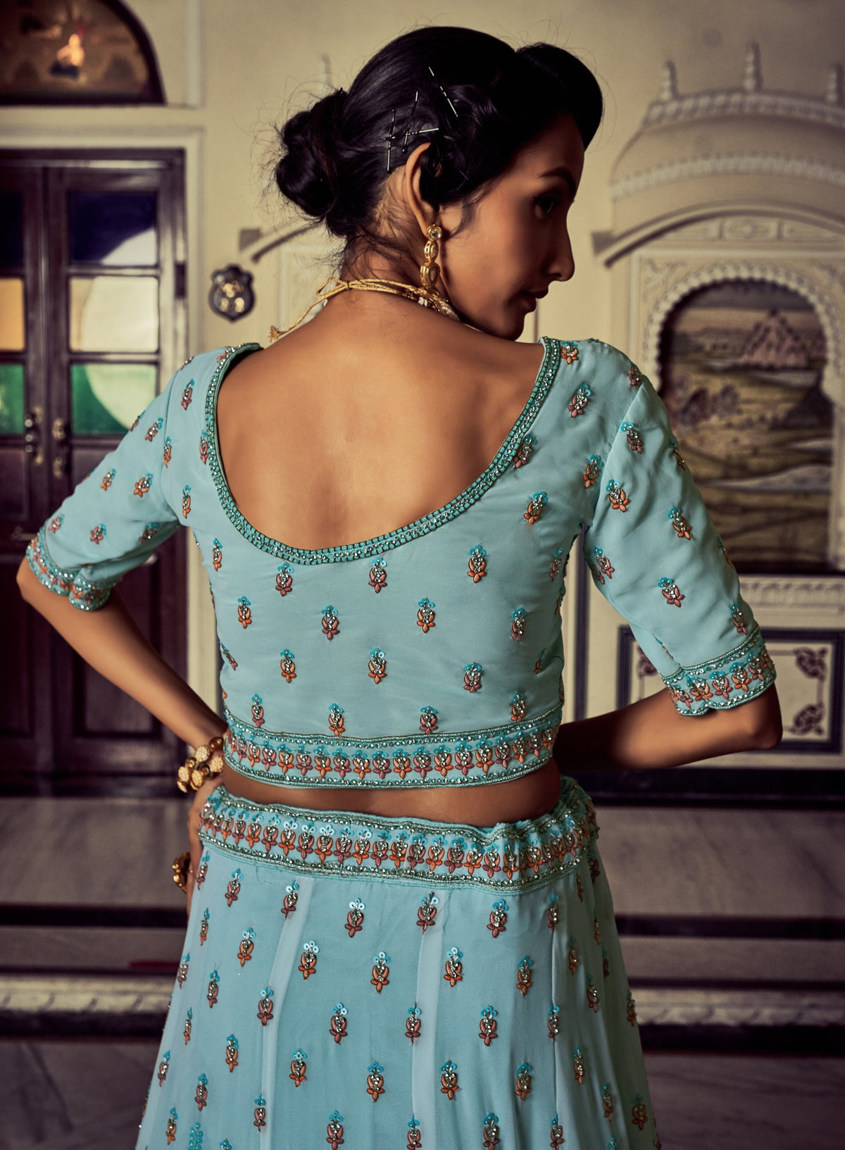 Buy Beautiful Heavy Designer Turquoise Color Lehenga Choli For Reception Look - Joshindia