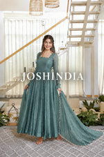 Gown with Pent &amp; Dupatta Set – Elegant Ethnic Wear with Foil Work
