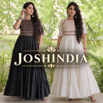 Navratri Special Black White Tiered Long Gown Mirror Work Garba Dress Women