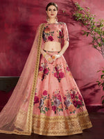Peach Floral Printed Lehenga with Designer Blouse