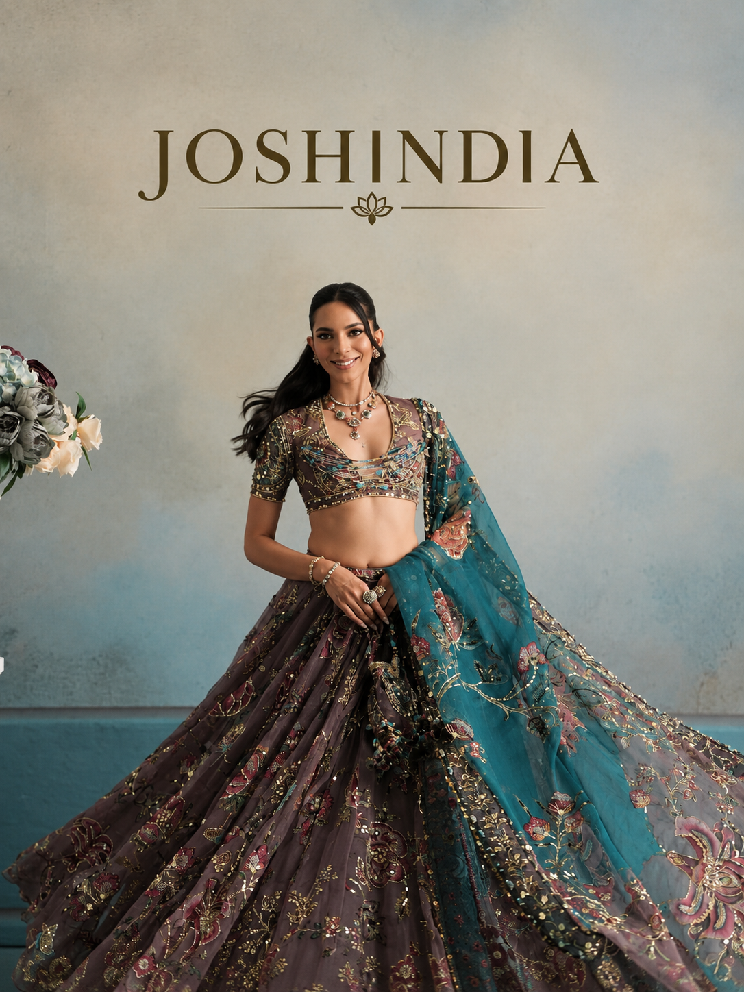 Georgette Lehenga with Digital Print &amp; Sequence Figure Work | Can-Can Canvas Layers