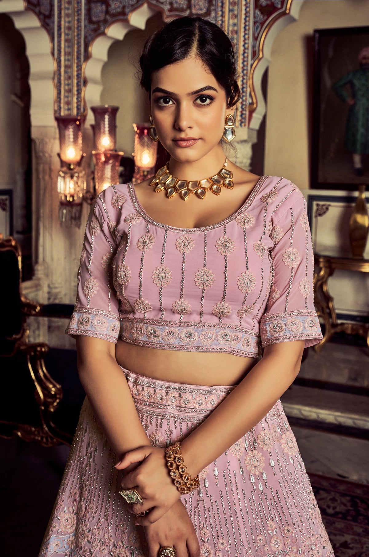 Buy Latest Indian Designer Pink Lehenga Cholis Online - Joshindia