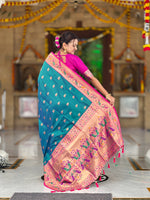 Woven Golden Border Design Silk Blend Paithani Saree