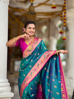 Woven Golden Border Design Silk Blend Paithani Saree