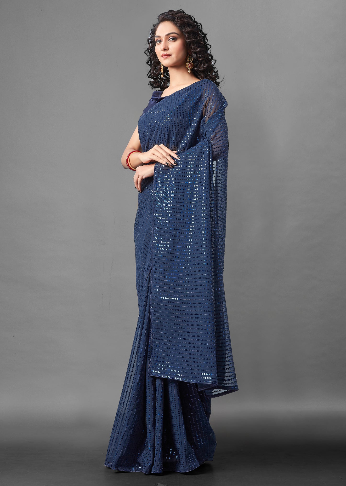 Buy Navy Blue Embellished Saree online in India