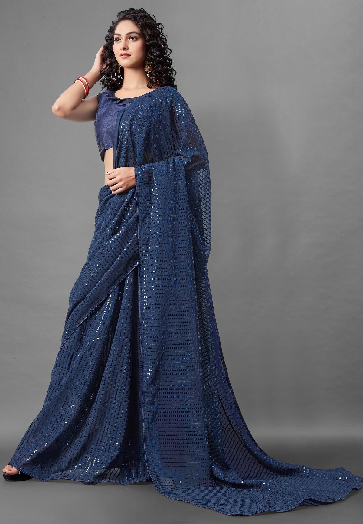 Buy Navy Blue Embellished Saree online in India - Joshindia
