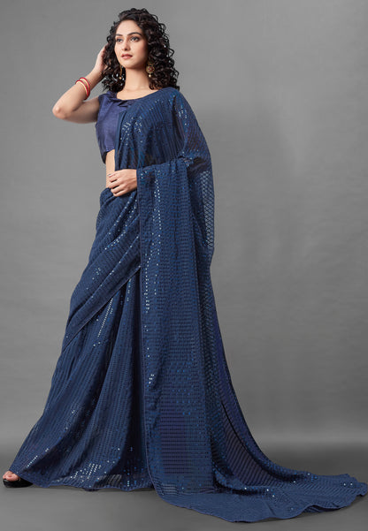 Buy Navy Blue Embellished Saree online in India
