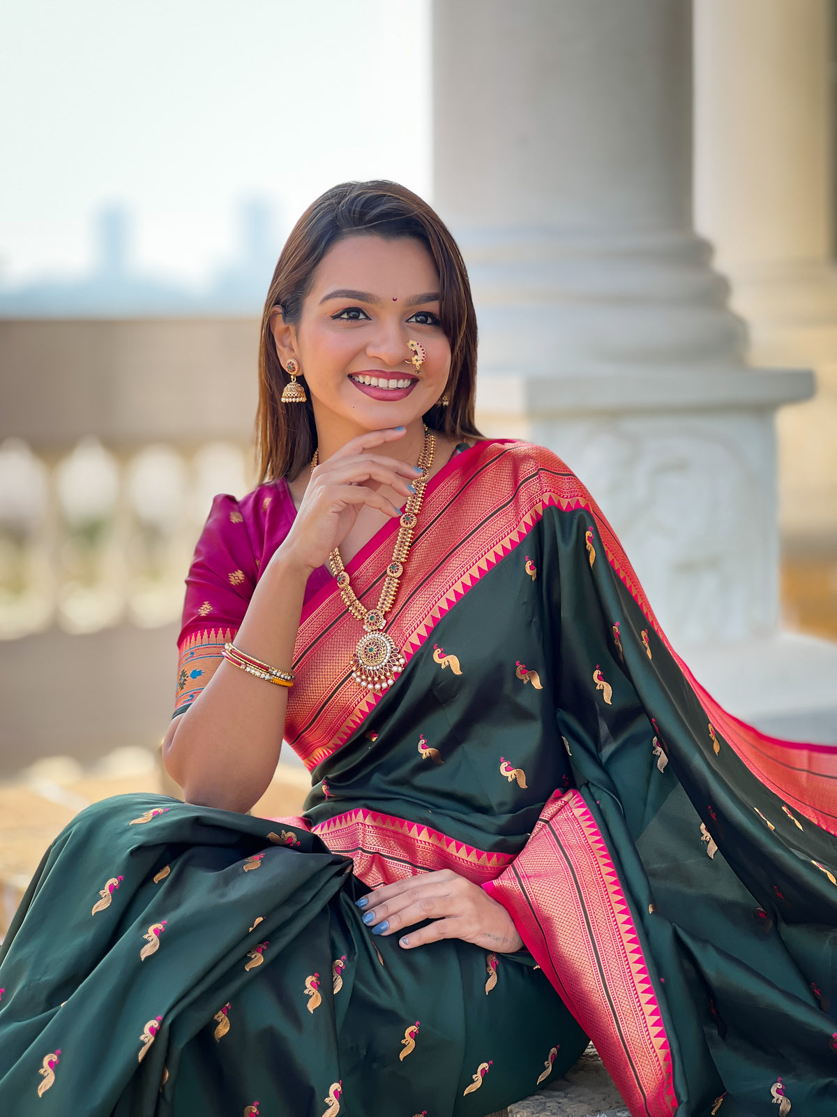 Bottle Green Color Paithani Silk Designer Saree