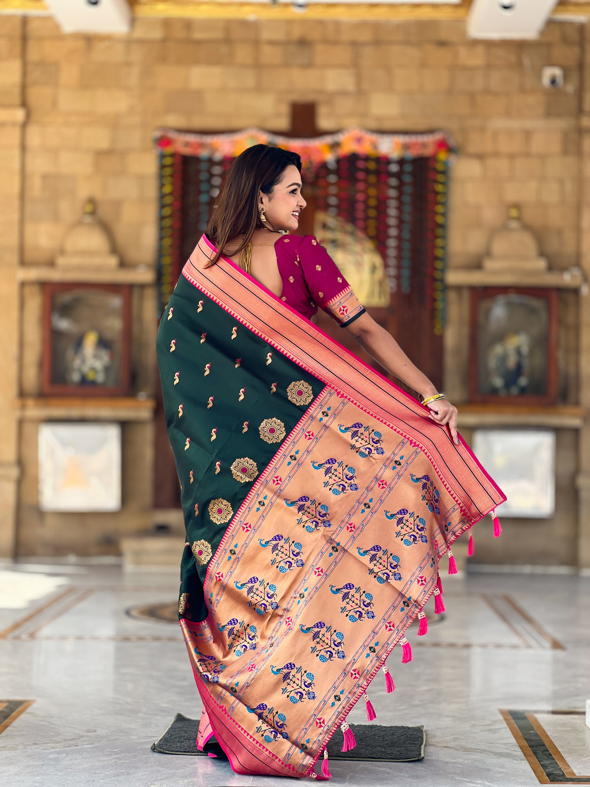 Bottle Green Color Paithani Silk Designer Saree