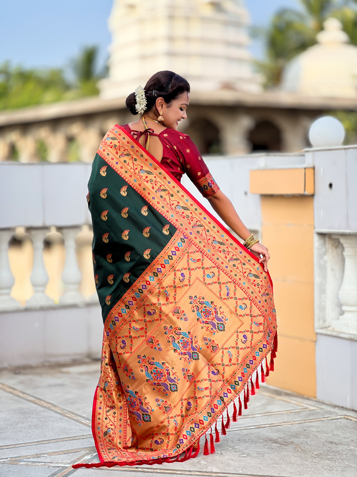 Two Tone Woven Design Silk Blend Paithani Saree