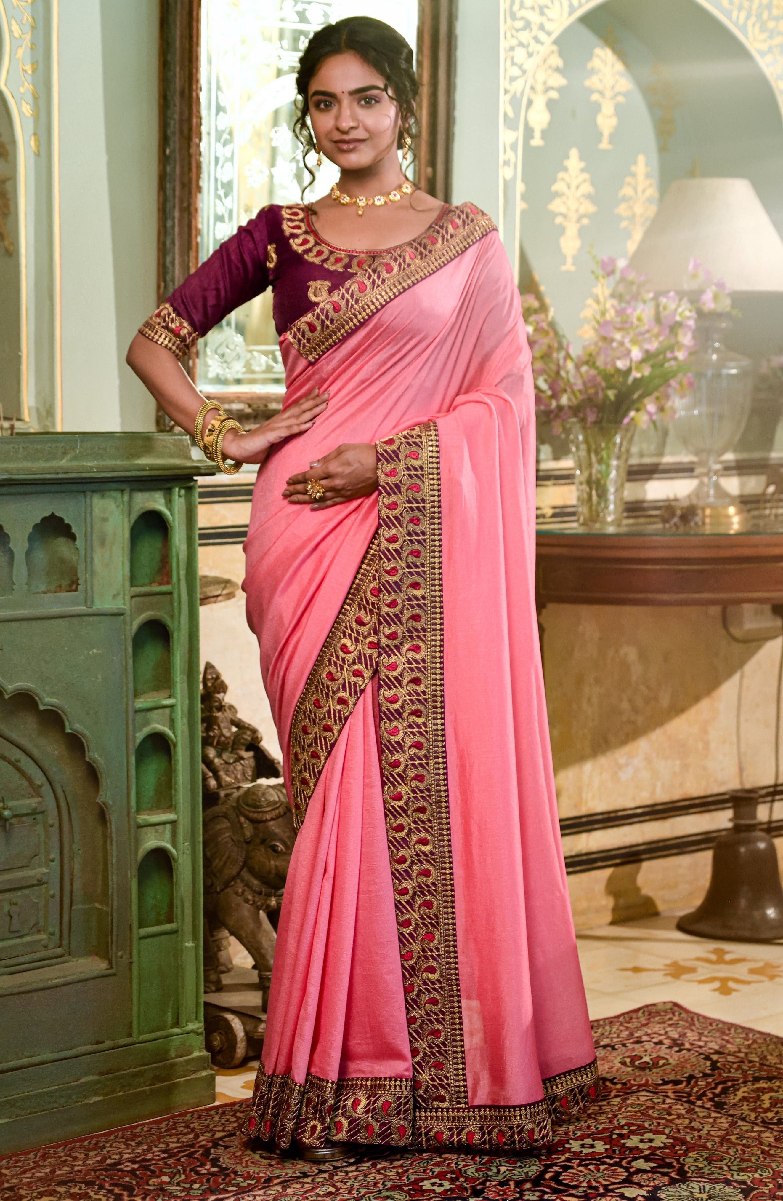 Exquisite Latest Embroidered Georgette Saree in Red with Blouse UK - sr13865