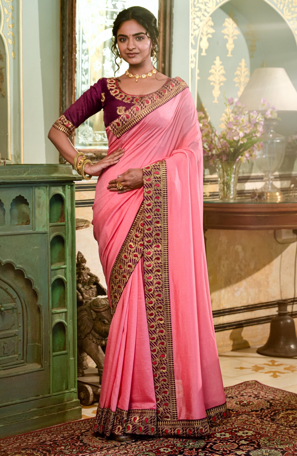 Buy Fancy Pink Saree for women Online - Joshindia