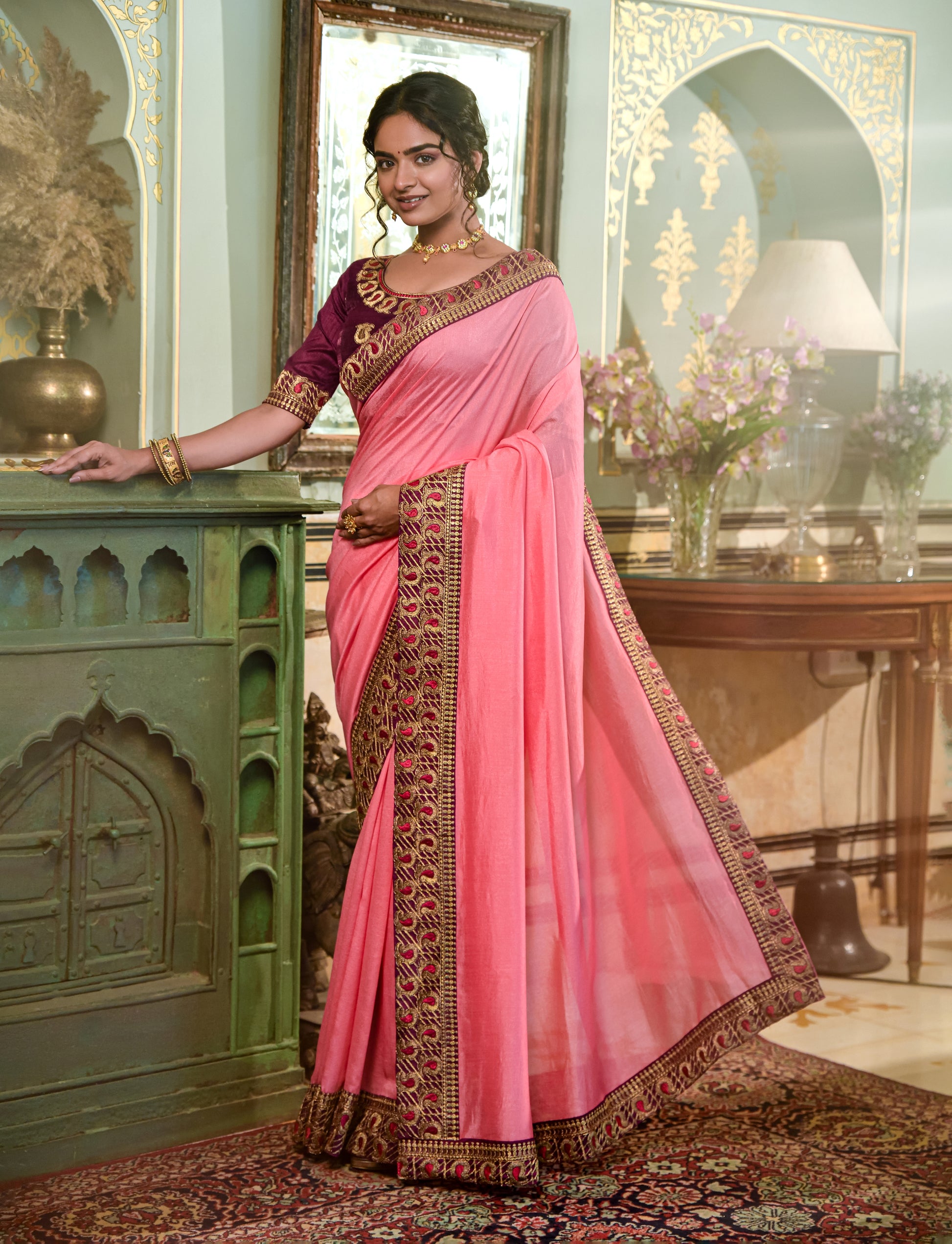 Buy Fancy Pink Saree for women Online – Joshindia
