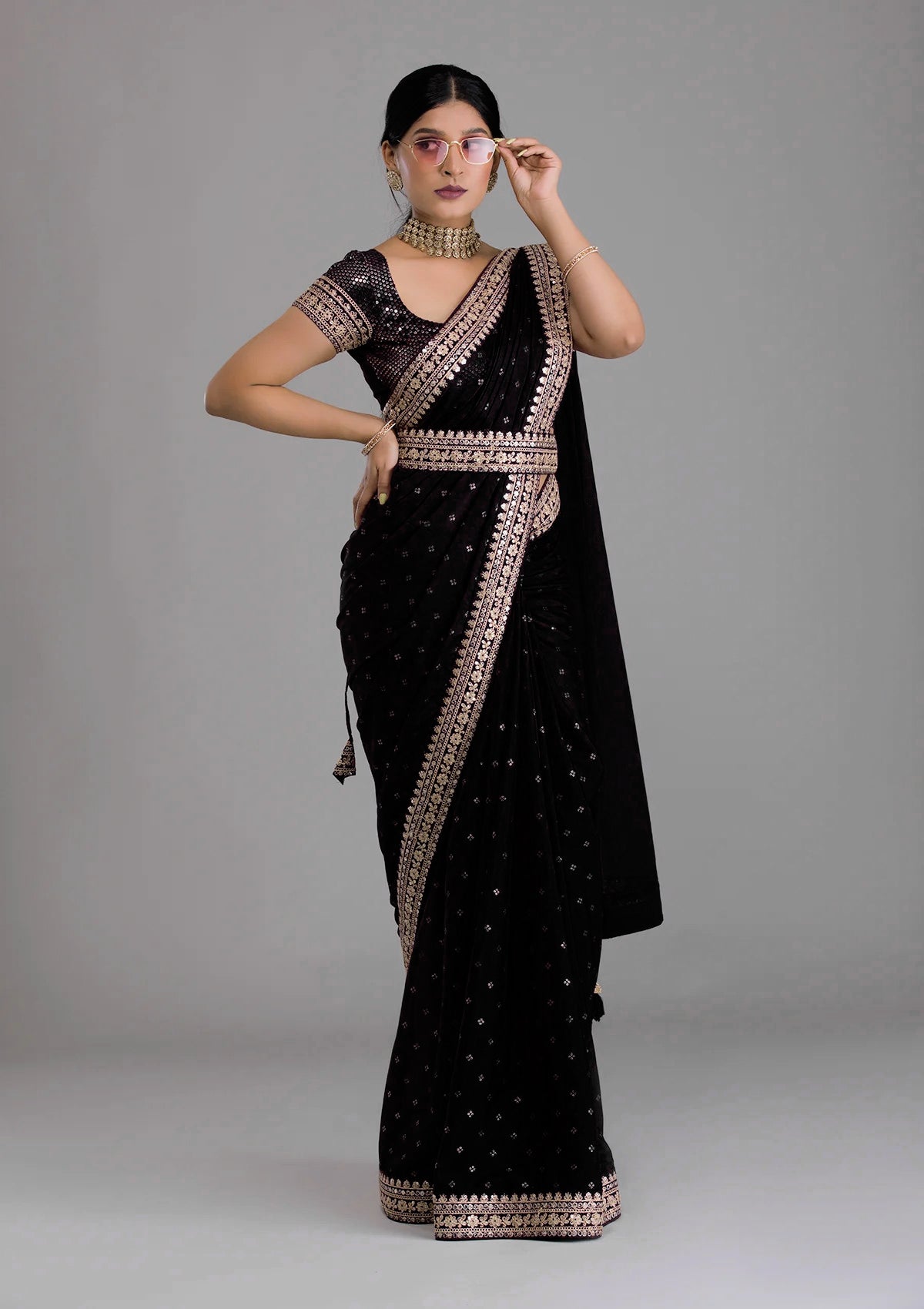 Black Saree - Black Designer Sarees Online - JOSHINDIA - Joshindia