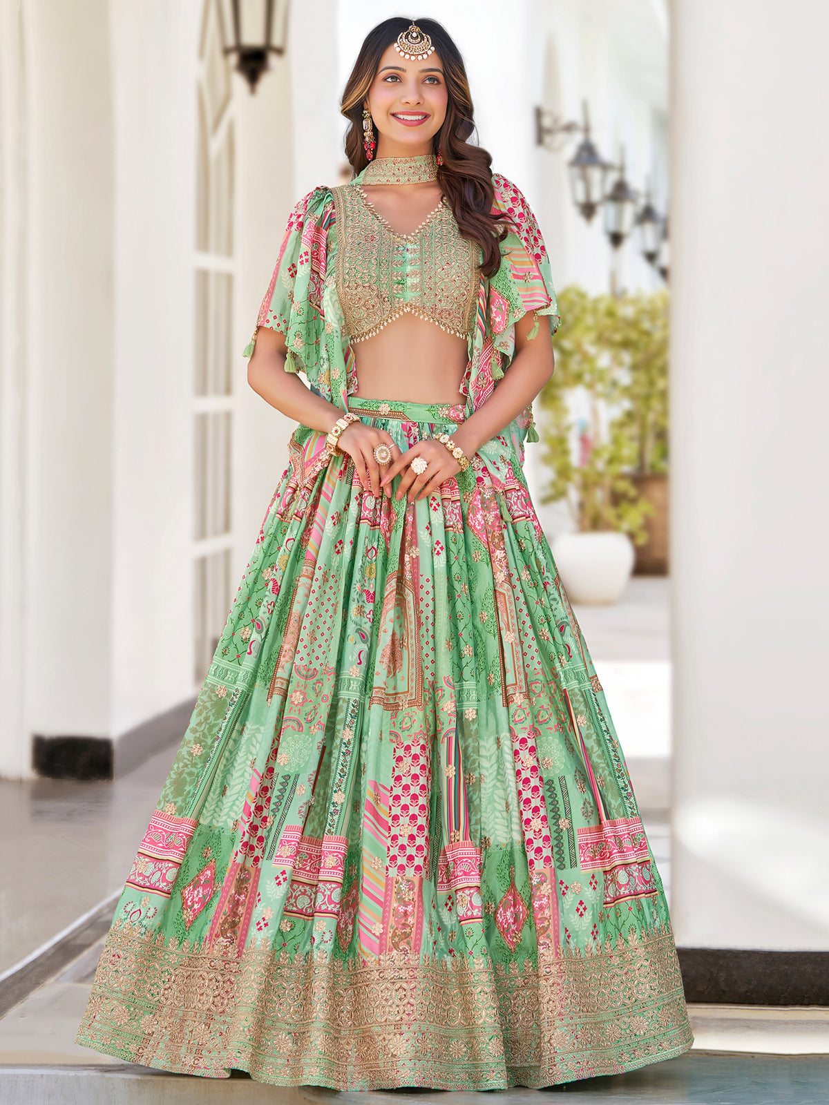 Green Multicolor Designer Printed Embroidered Lehenga Choli