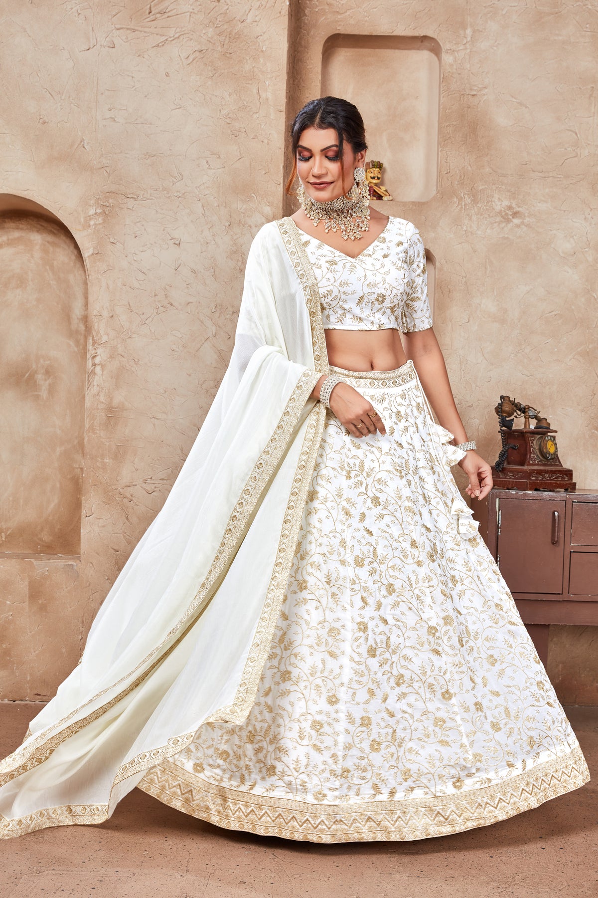 Lovely White Sequins & EmbroideredLehenga - Joshindia