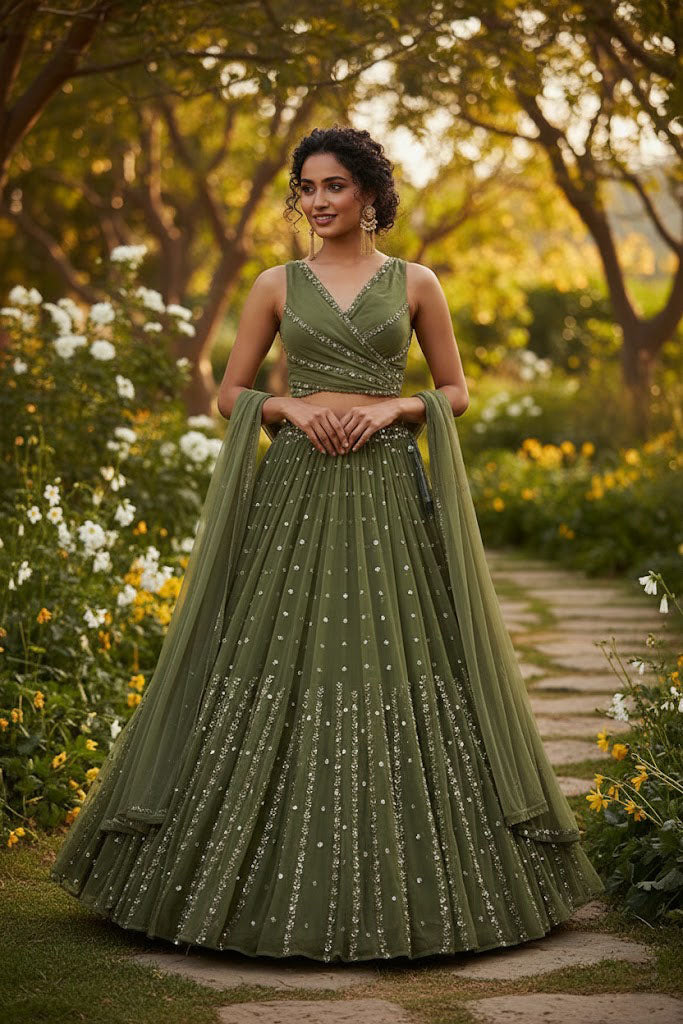 Green Color Designer Georgette Lehenga Choli