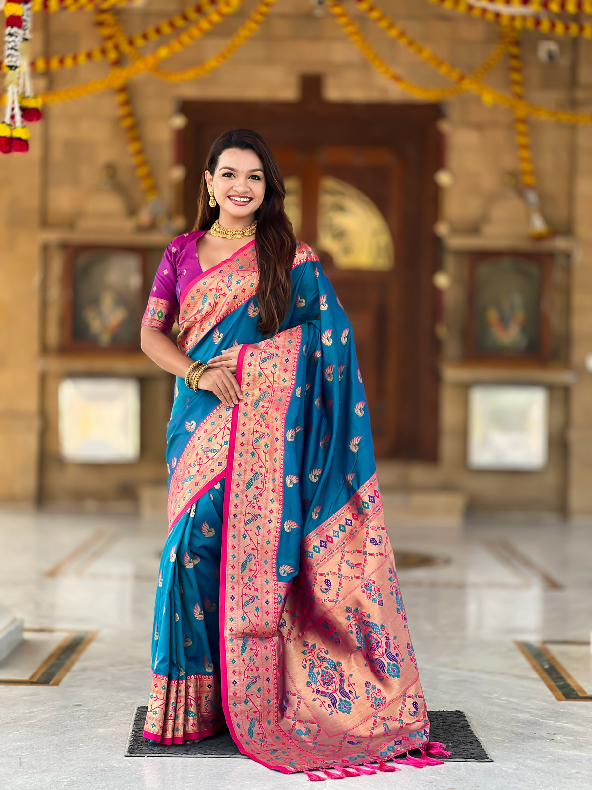 Two Tone Woven Design Silk Blend Paithani Saree