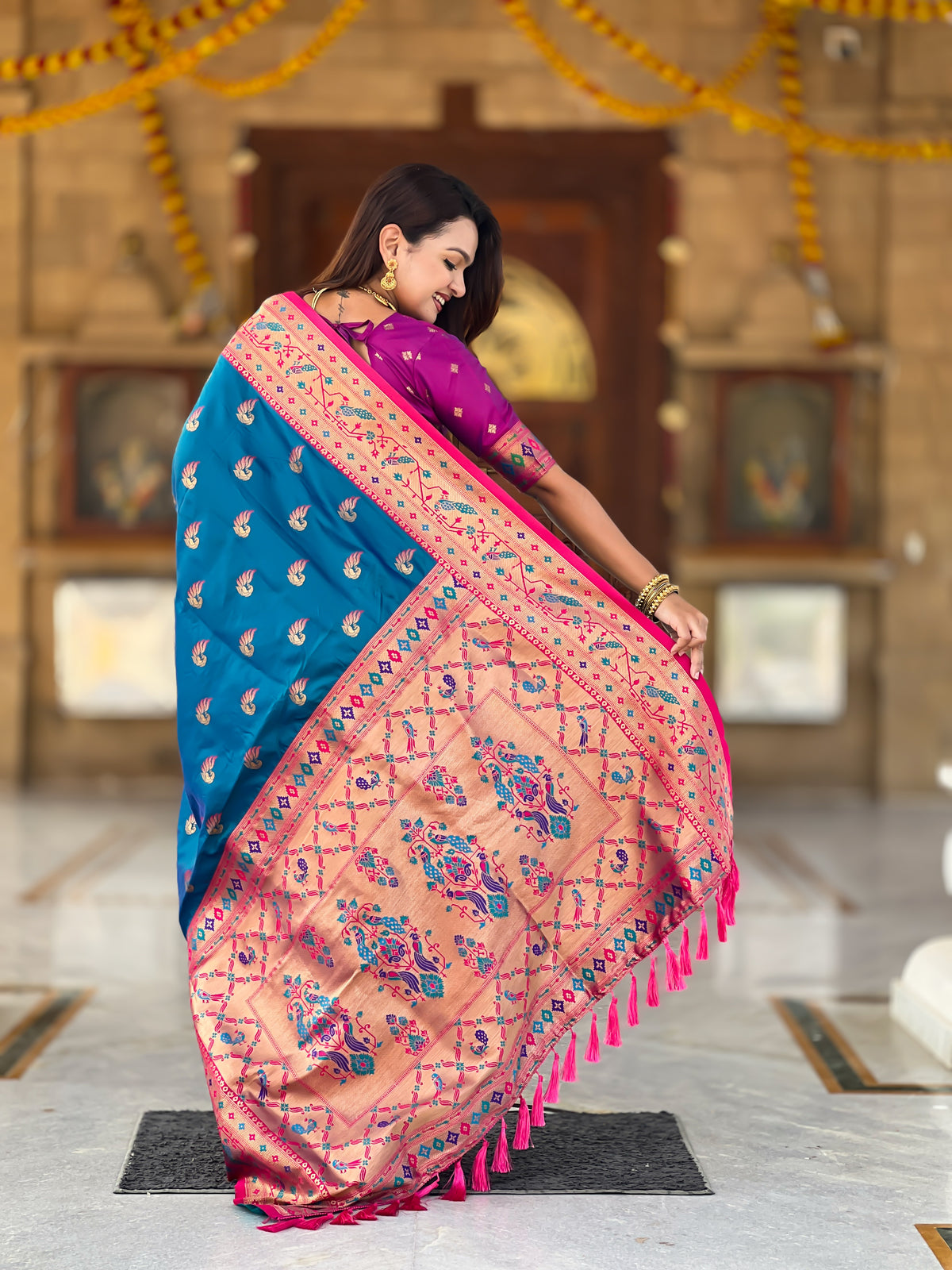 Two Tone Woven Design Silk Blend Paithani Saree