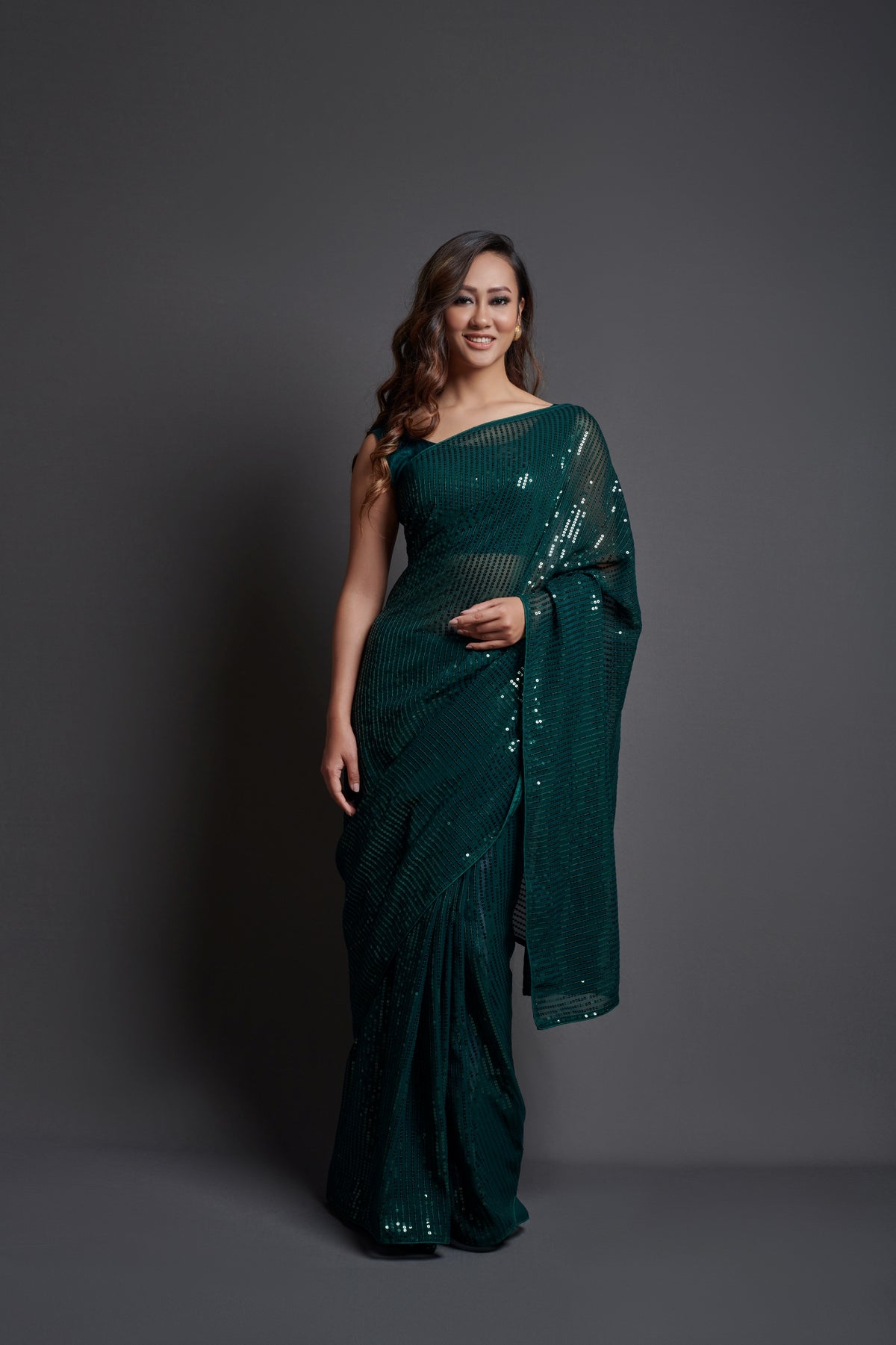 Buy Green Sequin Saree Online In India - Joshindia