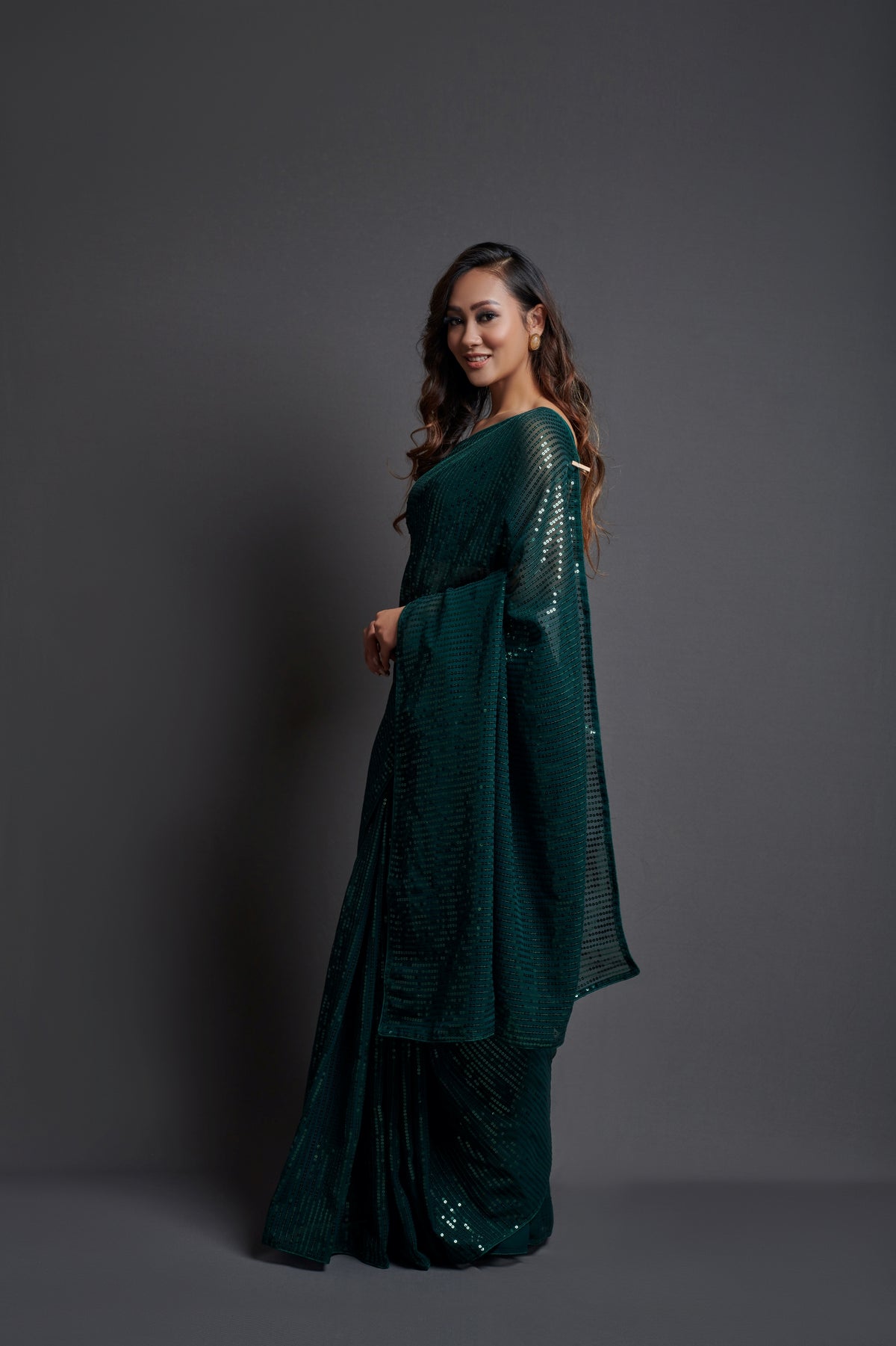 Buy Green Sequin Saree Online In India - Joshindia