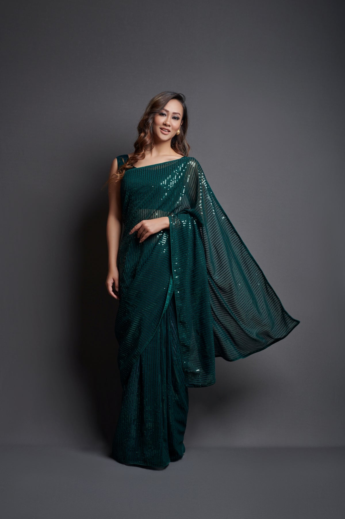 Buy Green Sequin Saree Online In India - Joshindia