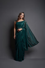 Buy Green Sequin Saree Online In India - Joshindia