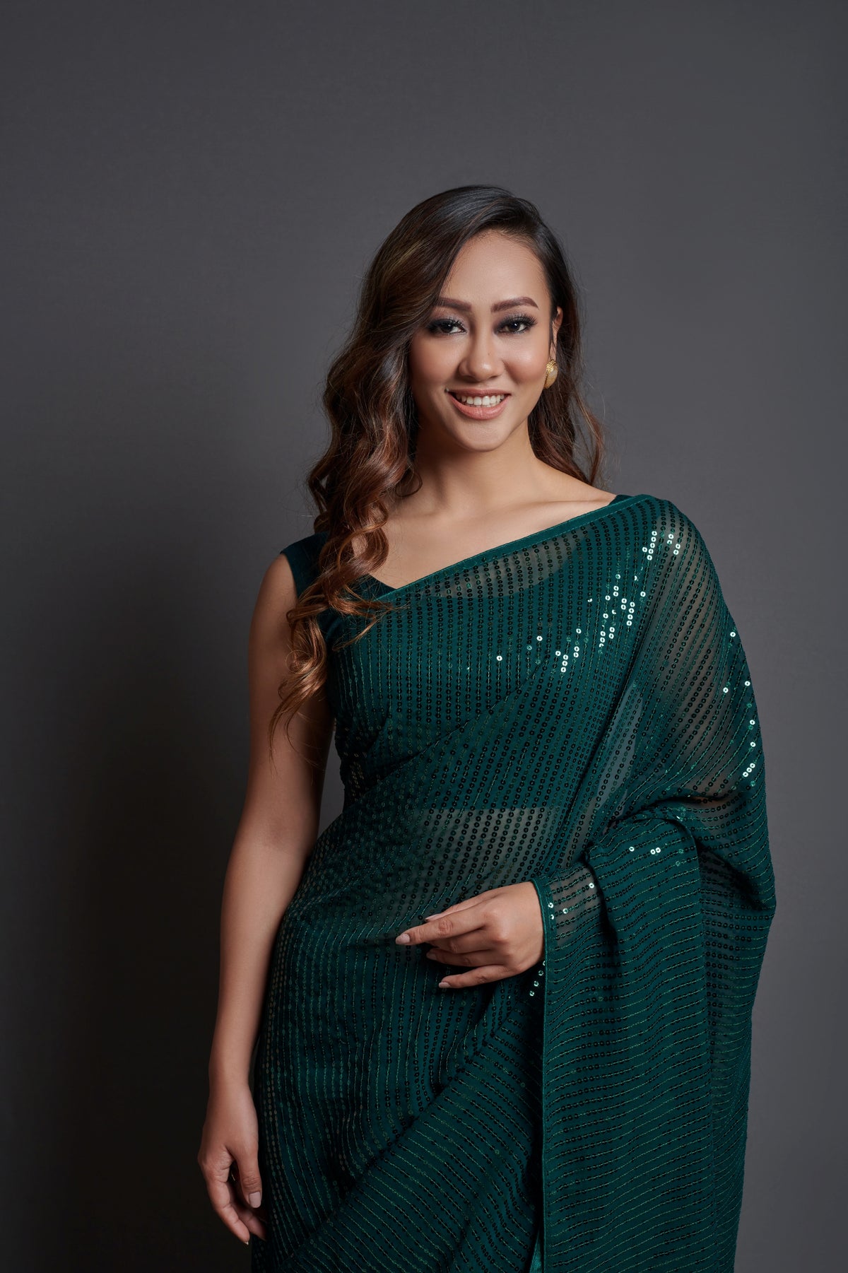 Buy Green Sequin Saree Online In India - Joshindia