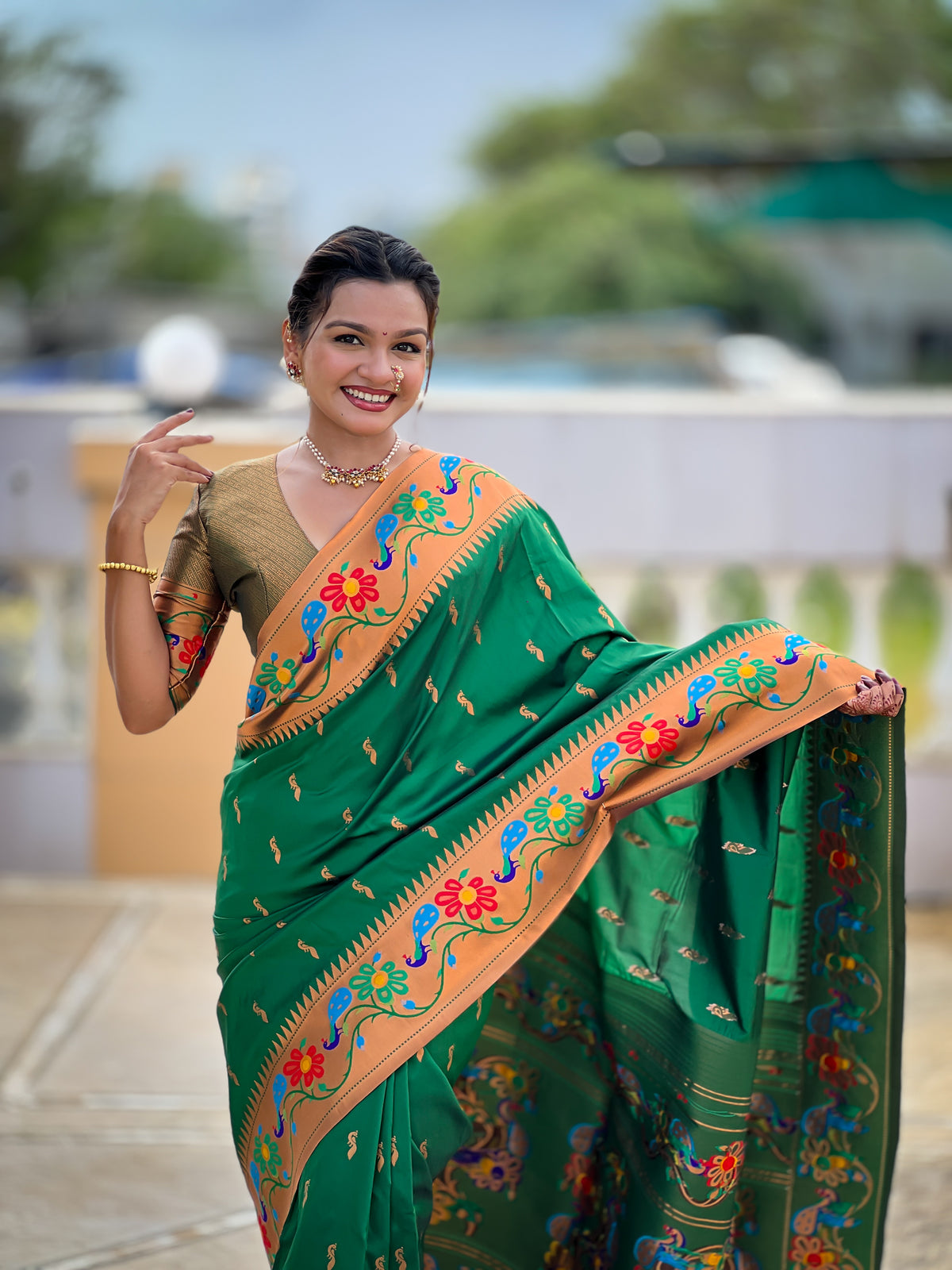 Peacock Woven Design Zari Paithani Saree