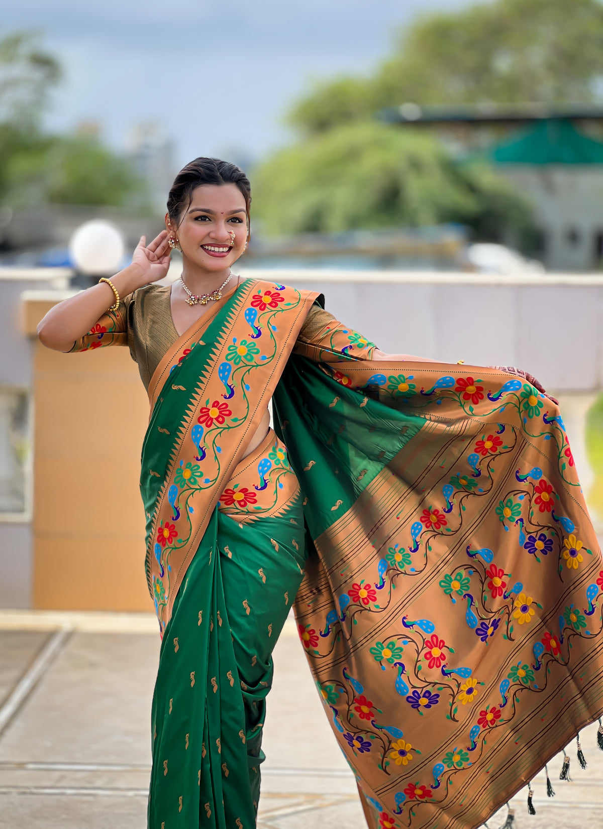 Peacock Woven Design Zari Paithani Saree