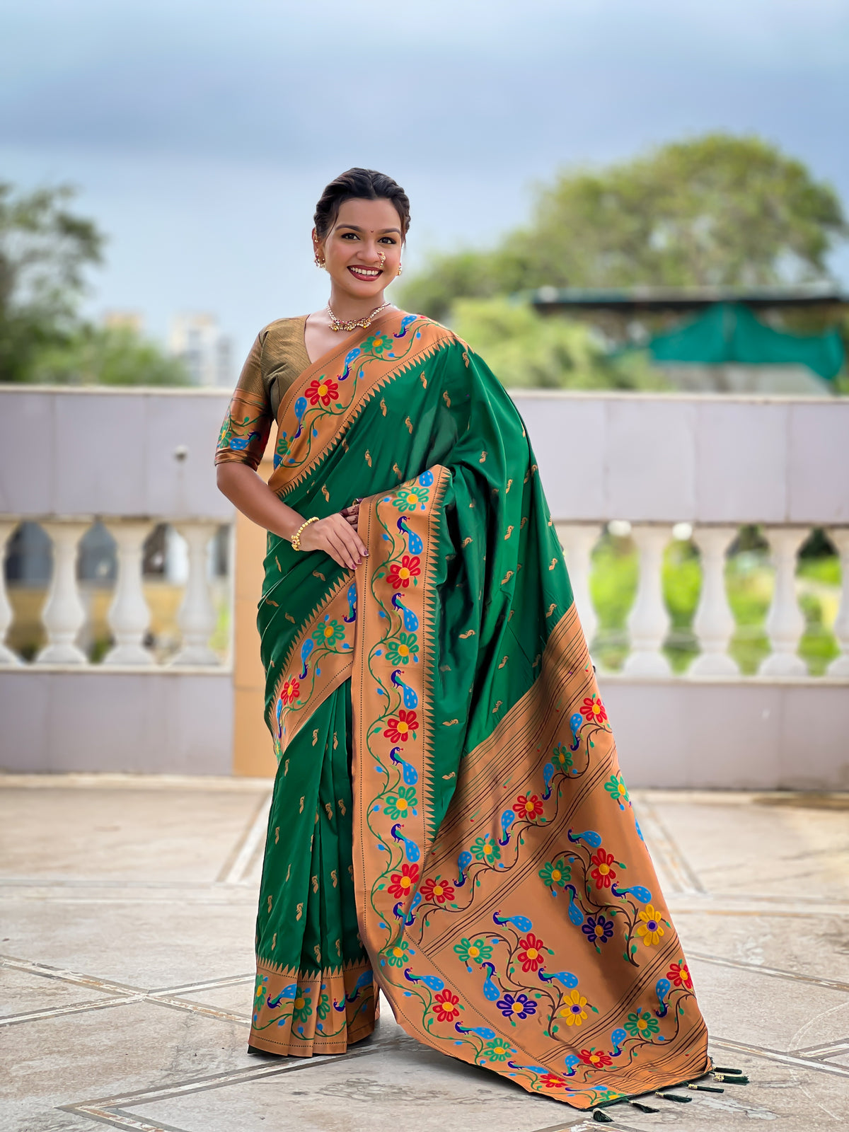 Peacock Woven Design Zari Paithani Saree