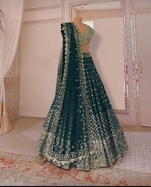 Green color fancy designer lehenga choli for wedding buy now