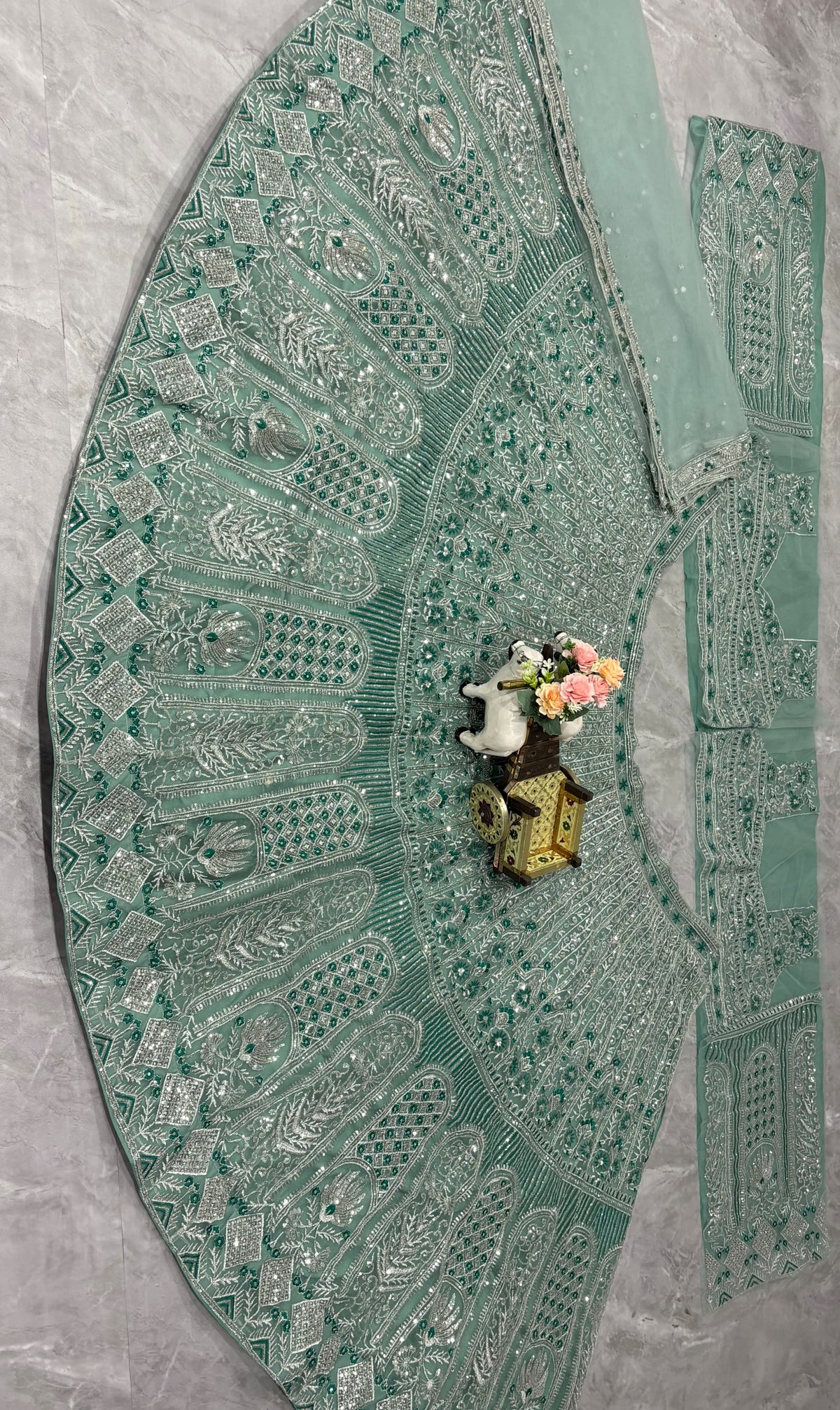 Light Green Premium Soft Net with Sequins Work Lehenga Choli