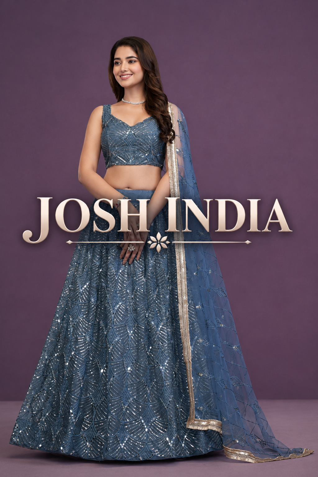 Net Real Mirror Work Lehenga Choli with Dupatta Set