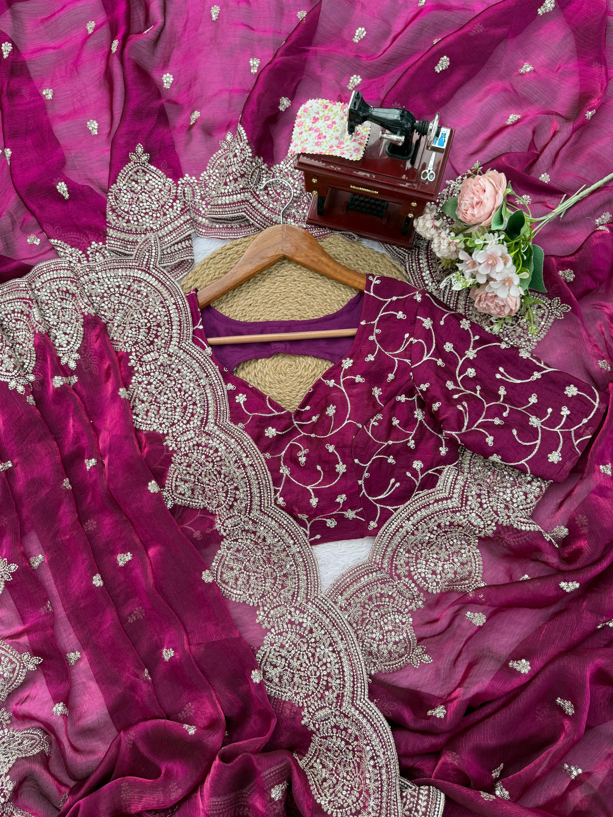 Pink Color Chiffon Designer Party Wear Saree