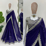 Blue Color Designer Heavy blouse Party Wear Saree