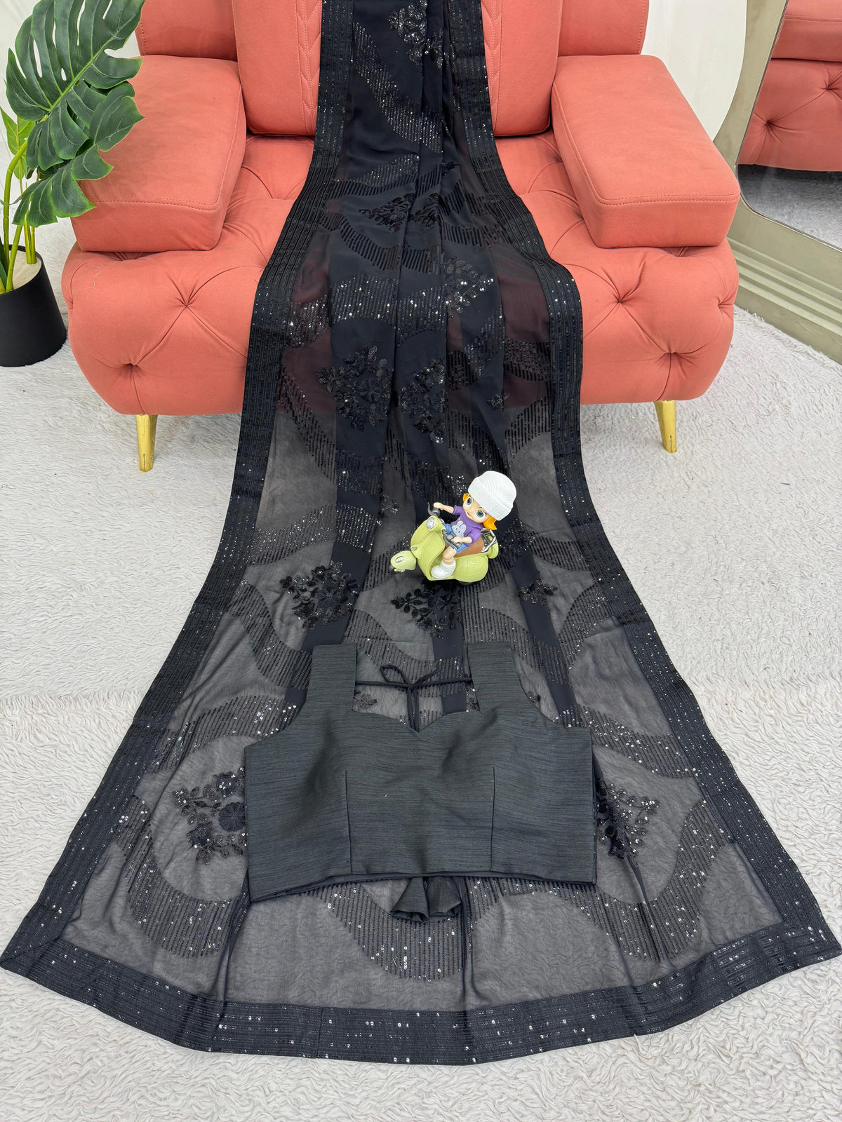 Black Color Embroidered beautiful Designer Saree