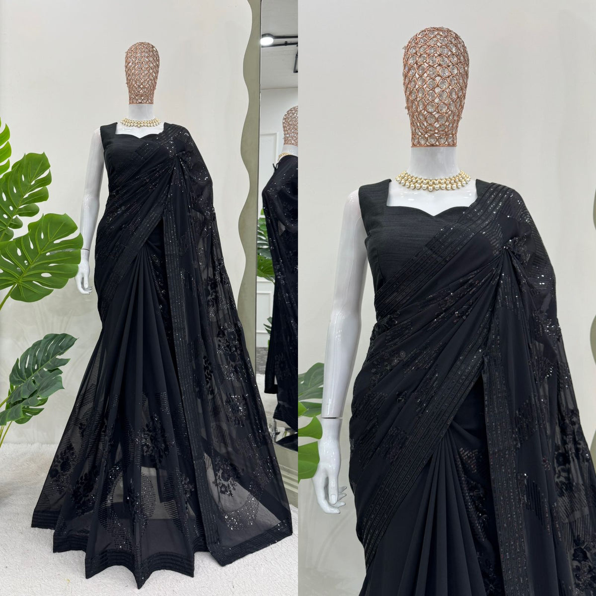 Black Color Embroidered beautiful Designer Saree
