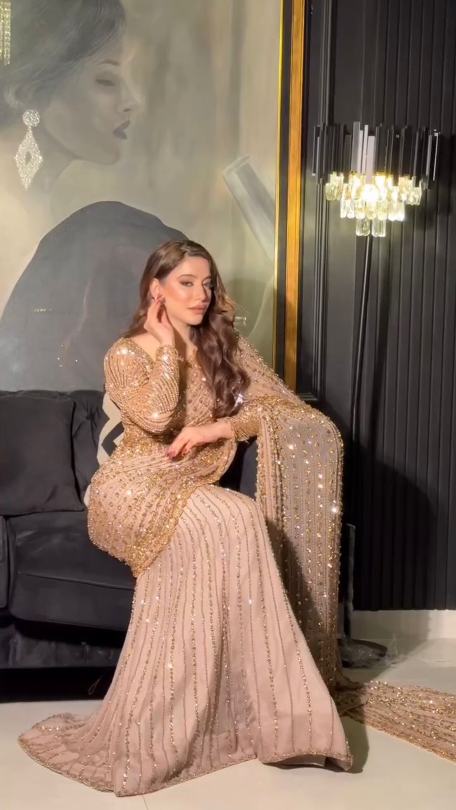 Golden Color Designer Bollywood Style Designer Saree