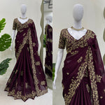 Purple Color Embroidered Designer Saree